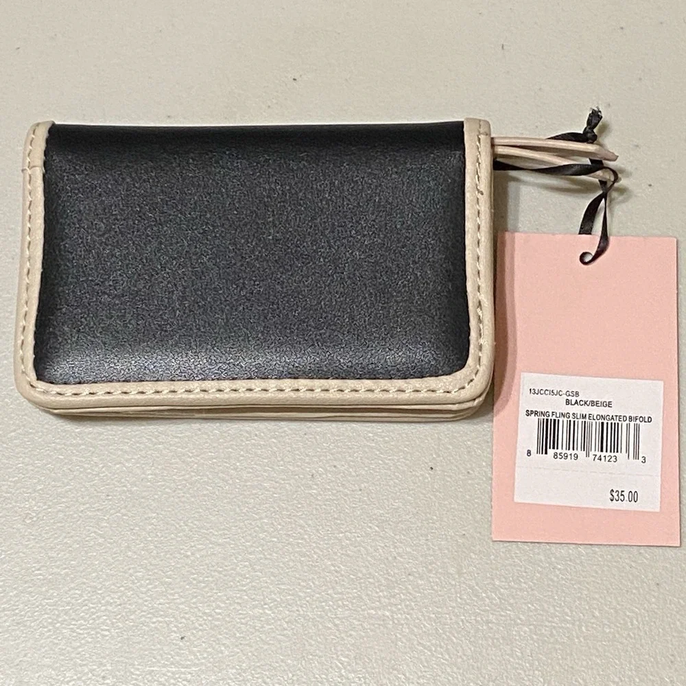 Juicy Couture Spring Fling Elongated Bifold‎ Black/Beige Wallet Credit Cards/IDs